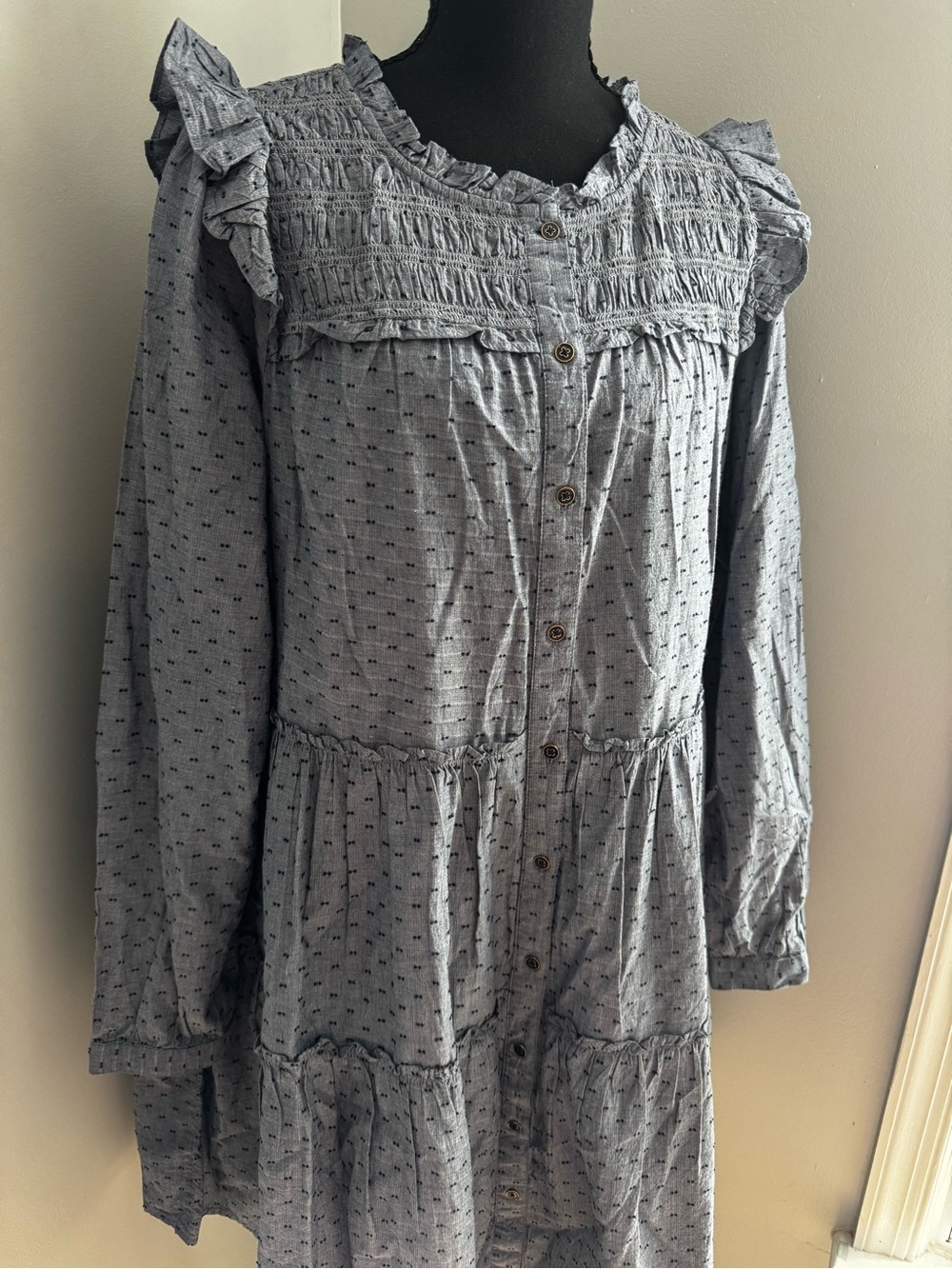NWT Crown & Ivy Harbor Navy Dress Womens Size Large. Long Sleeves, Prairie Boho - Picture 2 of 7